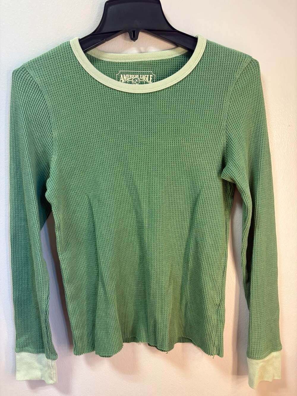 American Eagle Outfitters Green Thermal Waffle Knit Top